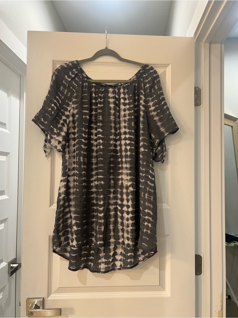 Fred David 2X Black Beige Tie-Dye Split Sleeve High-Low Tunic Top Plus Size